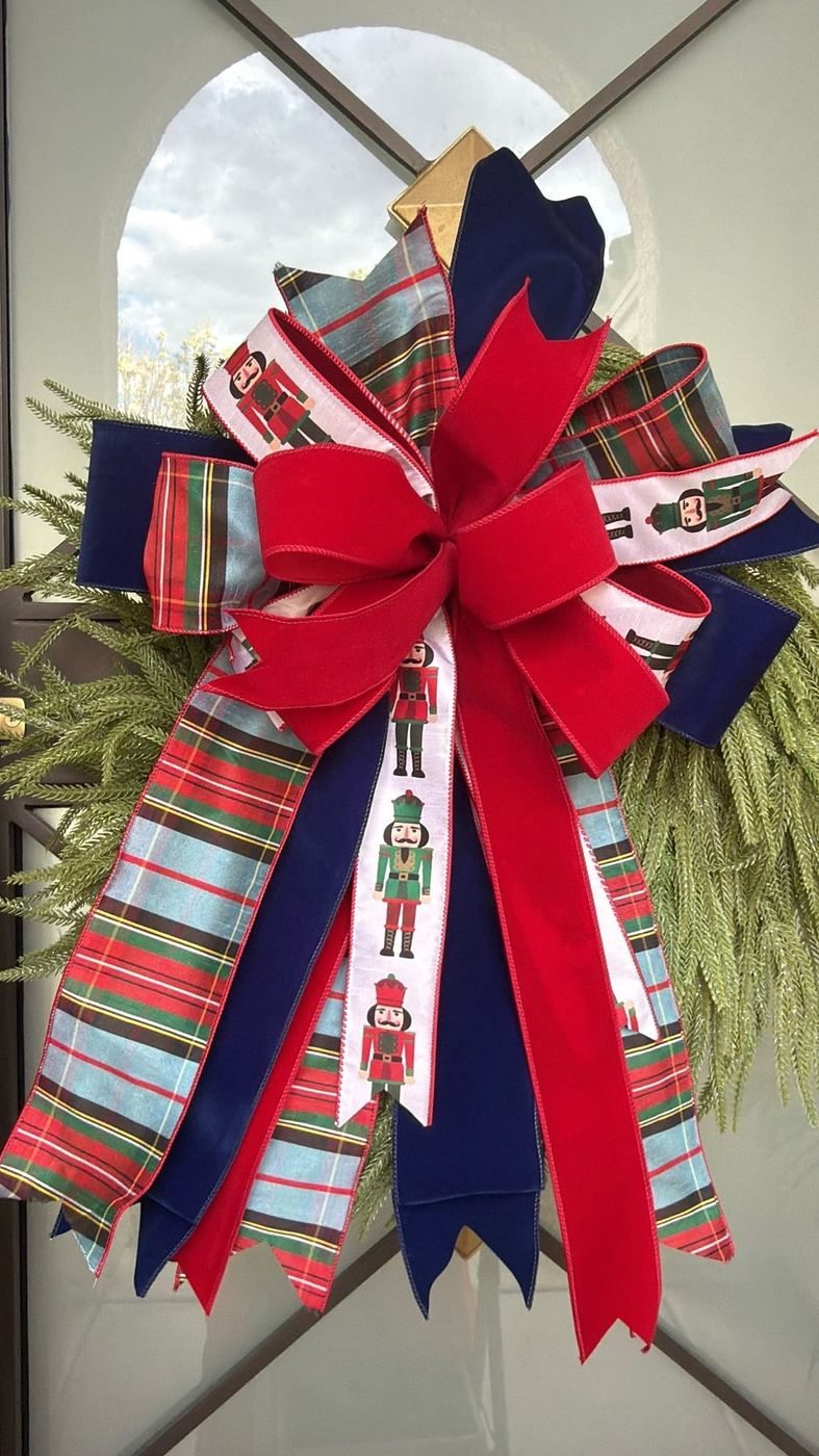 Festive plaid and nutcracker bow arrangement